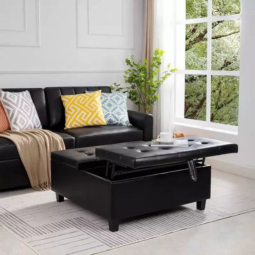 Home Imports Emporium 35 Air Leather Tufted Lift-Top Ottoman  Large Square Storage Coffee Table, Footrest Stool & Toy Organizer
