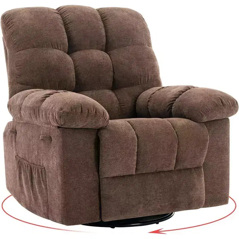 Fauteuil inclinable, Fauteuil à bascule pivotant à 360° pour petits espaces, Fauteuil de crèche en tissu rembourré avec poches latérales pour salon, Cadre en acier Q235