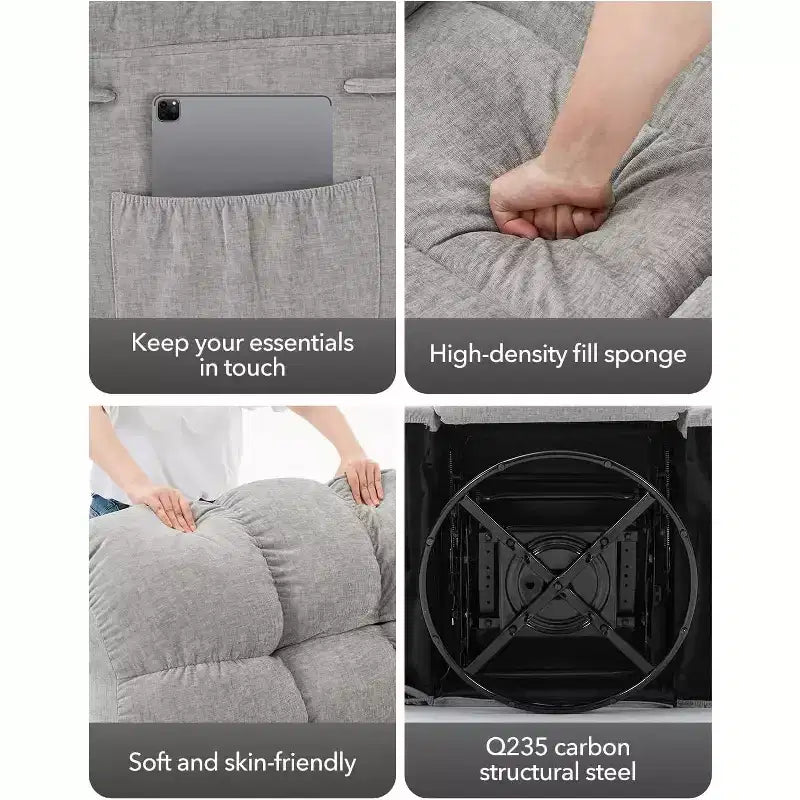 Fauteuil inclinable, Fauteuil à bascule pivotant à 360° pour petits espaces, Fauteuil de crèche en tissu rembourré avec poches latérales pour salon, Cadre en acier Q235