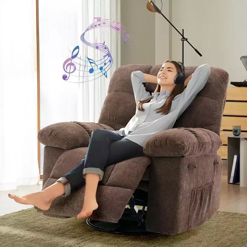 Fauteuil inclinable, Fauteuil à bascule pivotant à 360° pour petits espaces, Fauteuil de crèche en tissu rembourré avec poches latérales pour salon, Cadre en acier Q235