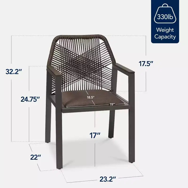 Lot de 2 chaises de salle à manger en corde tressée en aluminium pour l'intérieur et l'extérieur avec accoudoirs de Best Choice Products