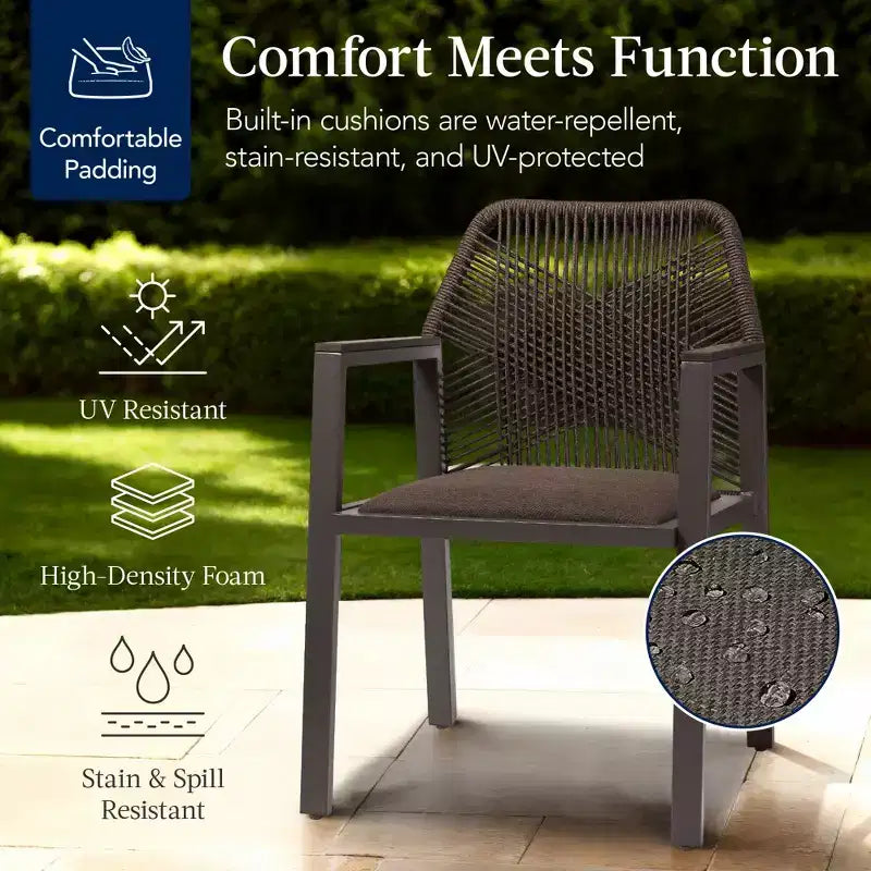 Lot de 2 chaises de salle à manger en corde tressée en aluminium pour l'intérieur et l'extérieur avec accoudoirs de Best Choice Products