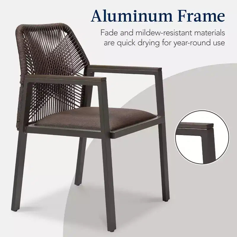 Lot de 2 chaises de salle à manger en corde tressée en aluminium pour l'intérieur et l'extérieur avec accoudoirs de Best Choice Products