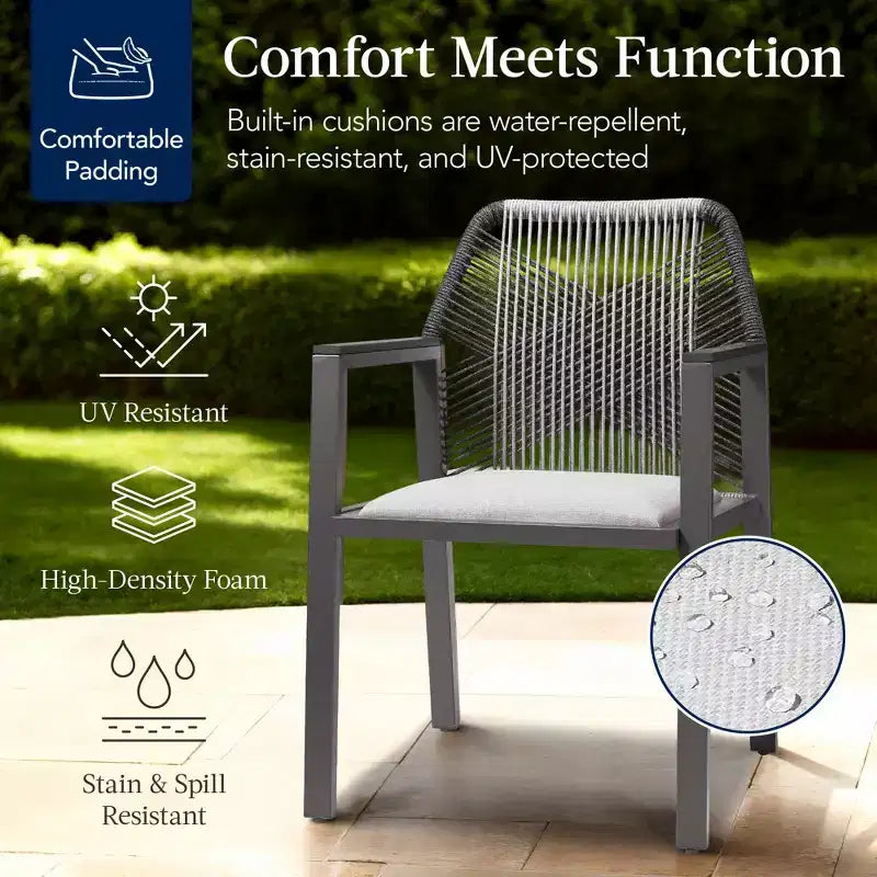 Lot de 2 chaises de salle à manger en corde tressée en aluminium pour l'intérieur et l'extérieur avec accoudoirs de Best Choice Products