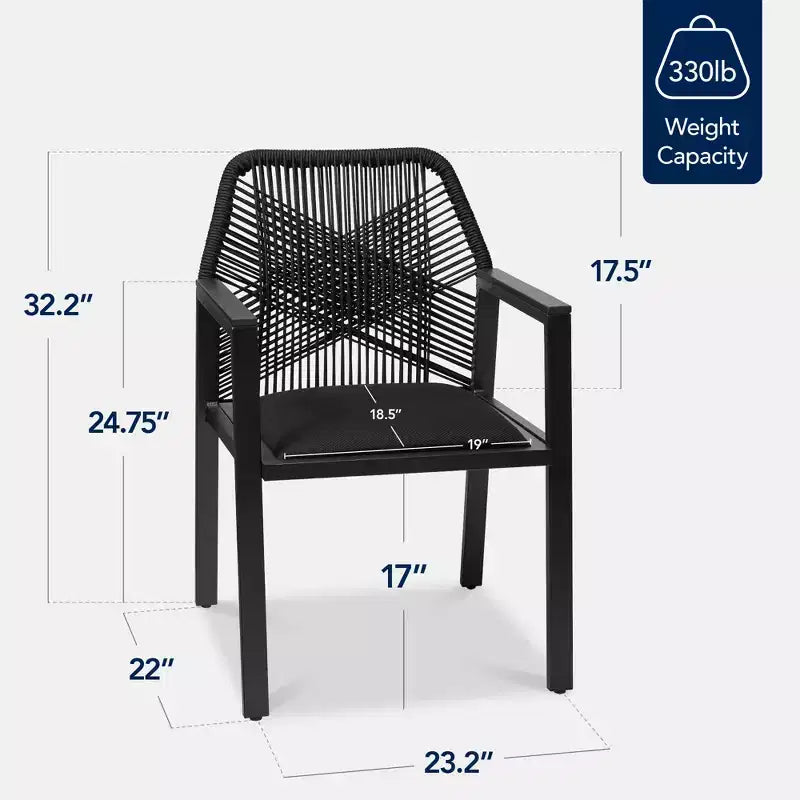 Lot de 2 chaises de salle à manger en corde tressée en aluminium pour l'intérieur et l'extérieur avec accoudoirs de Best Choice Products