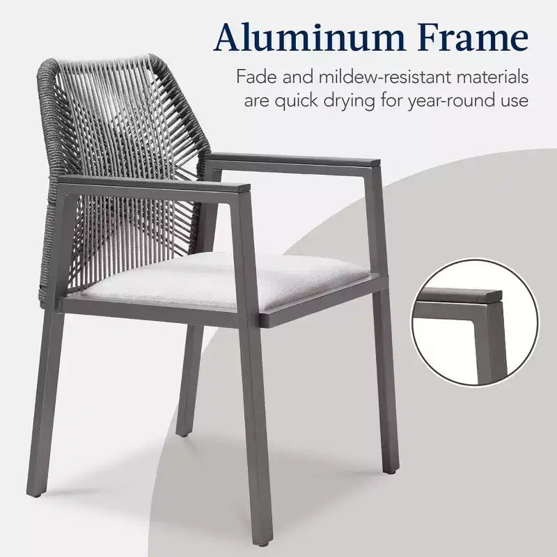 Lot de 2 chaises de salle à manger en corde tressée en aluminium pour l'intérieur et l'extérieur avec accoudoirs de Best Choice Products