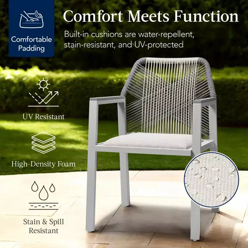 Lot de 2 chaises de salle à manger en corde tressée en aluminium pour l'intérieur et l'extérieur avec accoudoirs de Best Choice Products