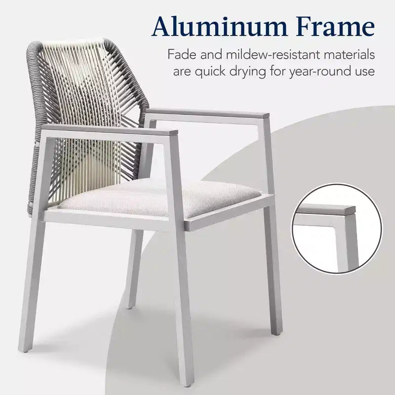 Lot de 2 chaises de salle à manger en corde tressée en aluminium pour l'intérieur et l'extérieur avec accoudoirs de Best Choice Products