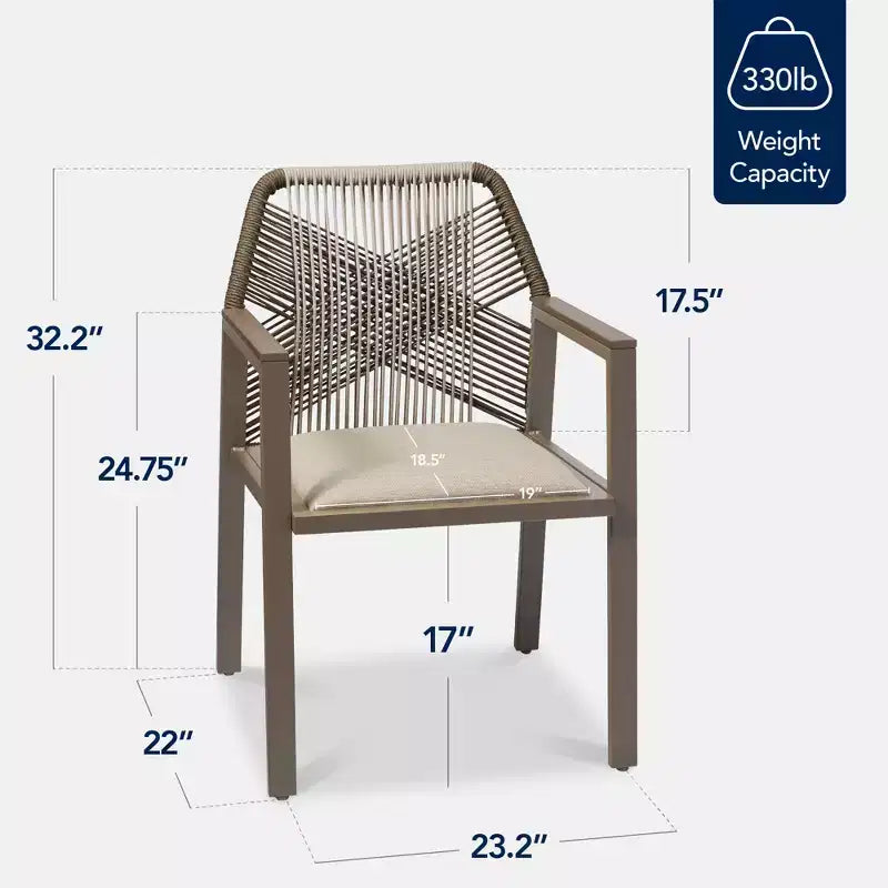 Lot de 2 chaises de salle à manger en corde tressée en aluminium pour l'intérieur et l'extérieur avec accoudoirs de Best Choice Products