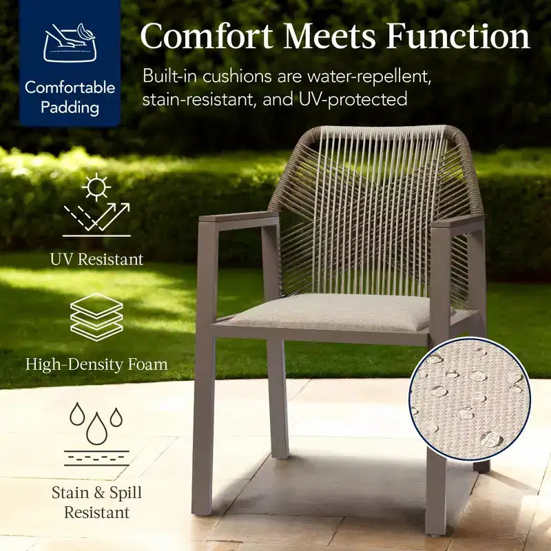 Lot de 2 chaises de salle à manger en corde tressée en aluminium pour l'intérieur et l'extérieur avec accoudoirs de Best Choice Products
