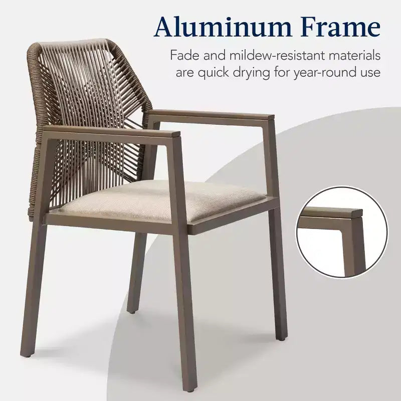 Lot de 2 chaises de salle à manger en corde tressée en aluminium pour l'intérieur et l'extérieur avec accoudoirs de Best Choice Products