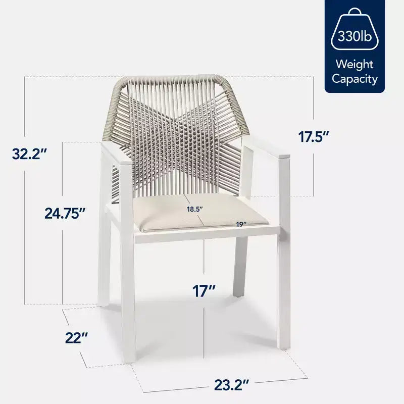 Lot de 2 chaises de salle à manger en corde tressée en aluminium pour l'intérieur et l'extérieur avec accoudoirs de Best Choice Products