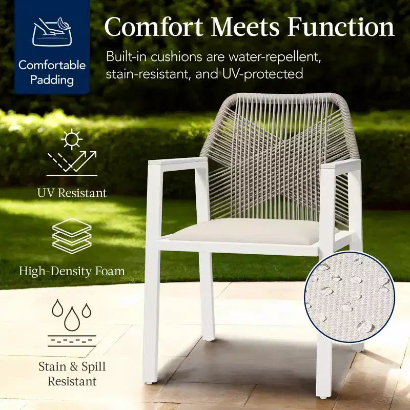 Lot de 2 chaises de salle à manger en corde tressée en aluminium pour l'intérieur et l'extérieur avec accoudoirs de Best Choice Products