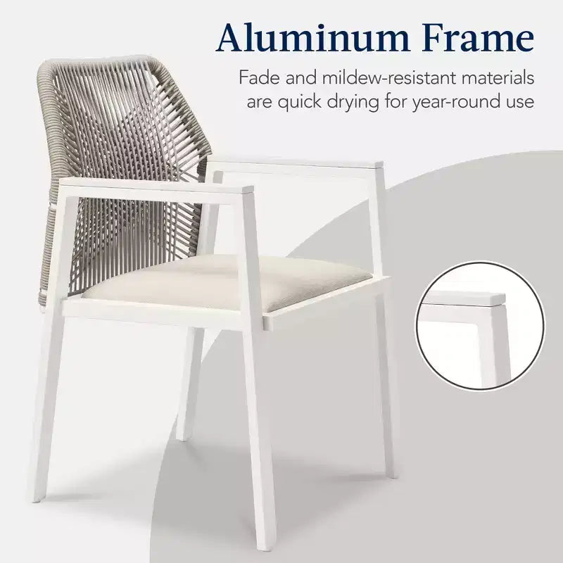 Lot de 2 chaises de salle à manger en corde tressée en aluminium pour l'intérieur et l'extérieur avec accoudoirs de Best Choice Products