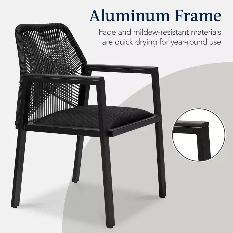 Lot de 2 chaises de salle à manger en corde tressée en aluminium pour l'intérieur et l'extérieur avec accoudoirs de Best Choice Products