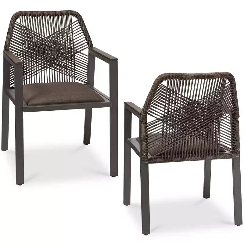 Lot de 2 chaises de salle à manger en corde tressée en aluminium pour l'intérieur et l'extérieur avec accoudoirs de Best Choice Products