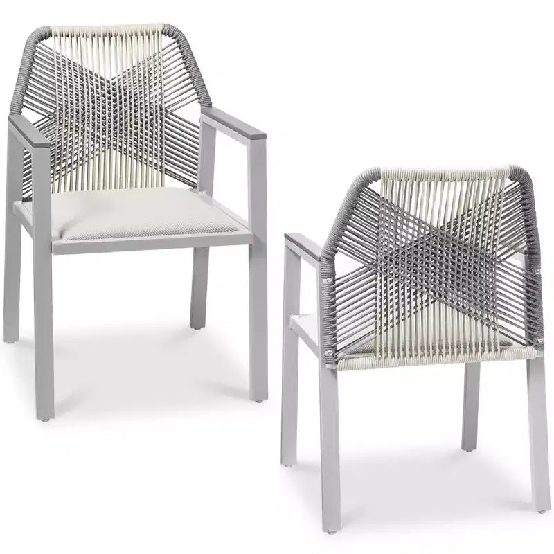 Lot de 2 chaises de salle à manger en corde tressée en aluminium pour l'intérieur et l'extérieur avec accoudoirs de Best Choice Products