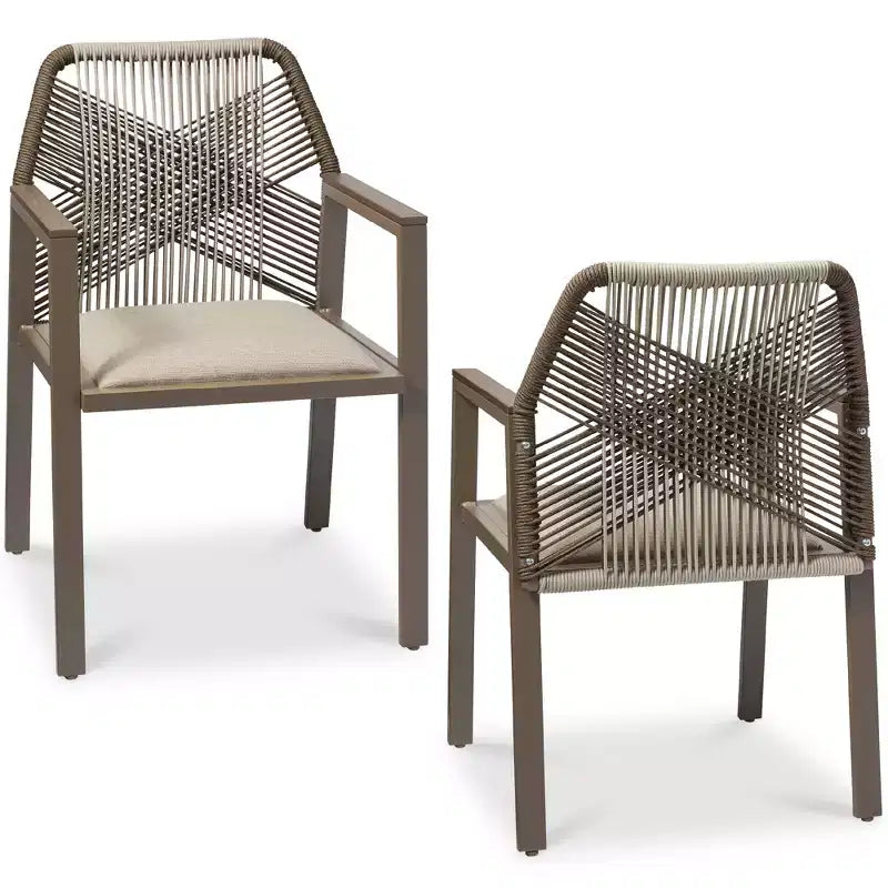 Lot de 2 chaises de salle à manger en corde tressée en aluminium pour l'intérieur et l'extérieur avec accoudoirs de Best Choice Products