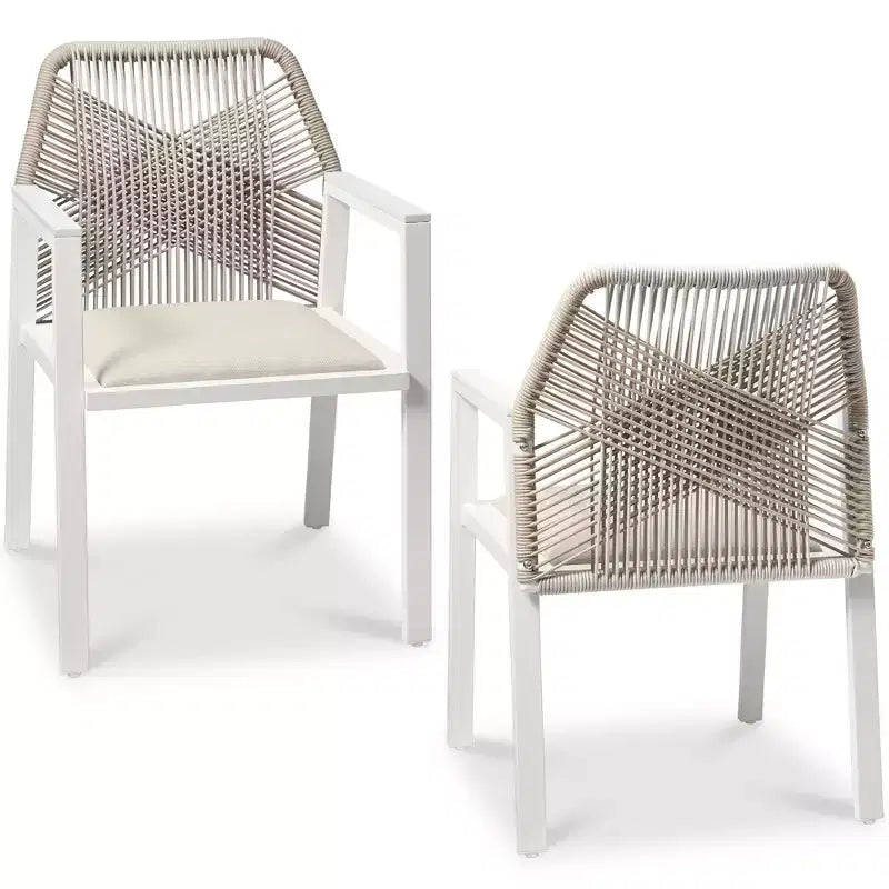Lot de 2 chaises de salle à manger en corde tressée en aluminium pour l'intérieur et l'extérieur avec accoudoirs de Best Choice Products
