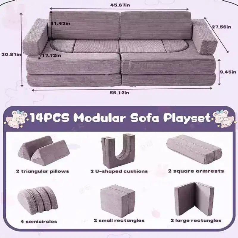 Canapé modulable, canapé de jeu modulable créatif DIY, tapis de jeu convertible en mousse, mobilier de sol pour salle de jeu créative, violet
