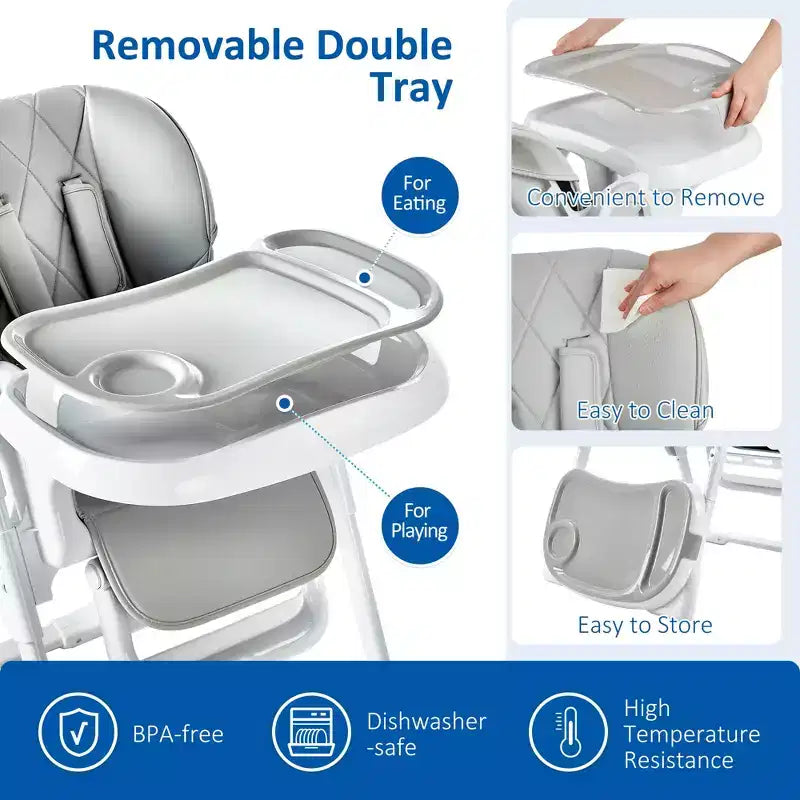 Chaise haute bébé, Chaise haute multifonctionnelle pour bébés avec hauteur et inclinaison réglables, Chaise haute pliable pour bébés et tout-petits, Chaise haute