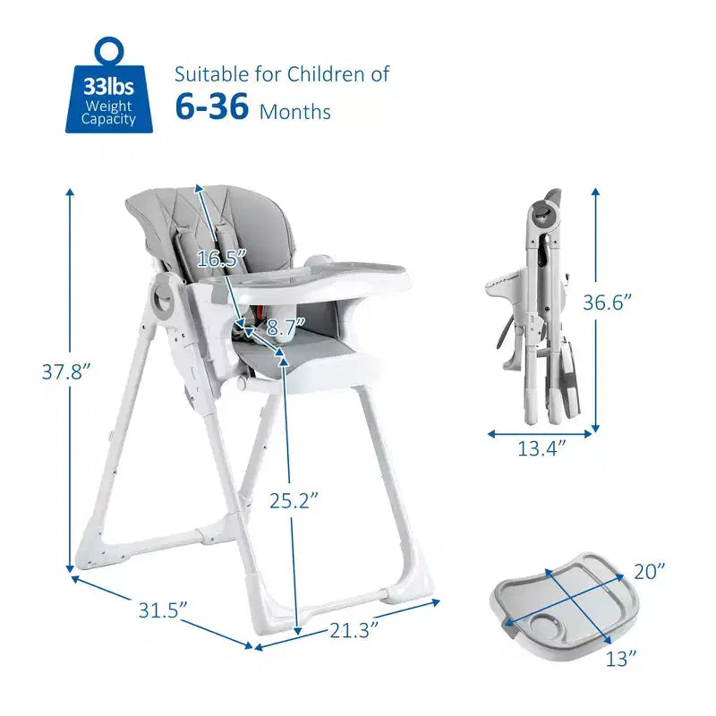 Chaise haute bébé, Chaise haute multifonctionnelle pour bébés avec hauteur et inclinaison réglables, Chaise haute pliable pour bébés et tout-petits, Chaise haute