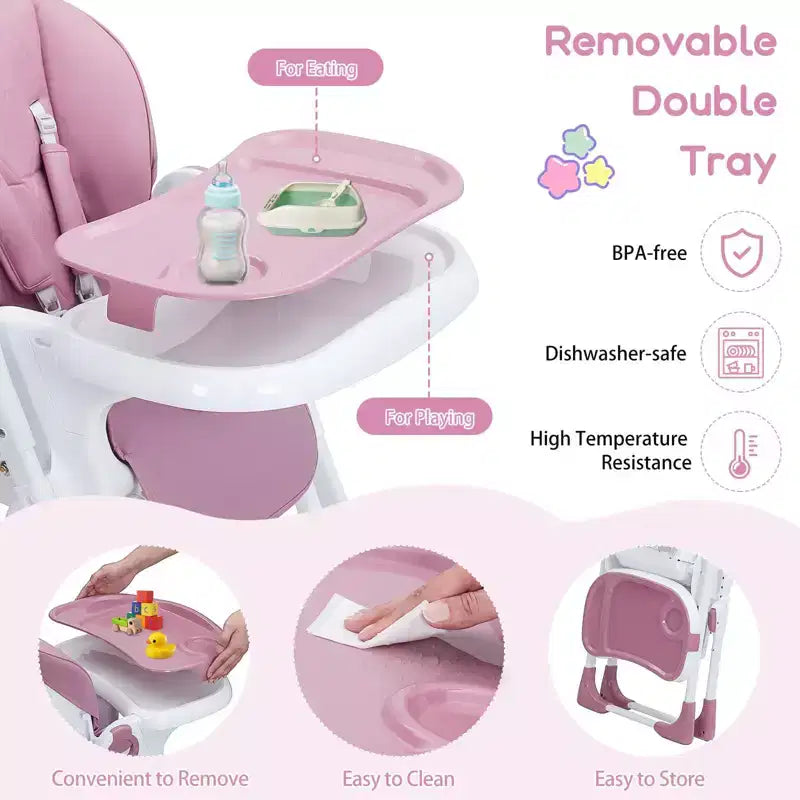 Chaise haute bébé, Chaise haute multifonctionnelle pour bébés avec hauteur et inclinaison réglables, Chaise haute pliable pour bébés et tout-petits, Chaise haute