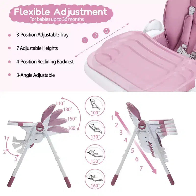 Chaise haute bébé, Chaise haute multifonctionnelle pour bébés avec hauteur et inclinaison réglables, Chaise haute pliable pour bébés et tout-petits, Chaise haute