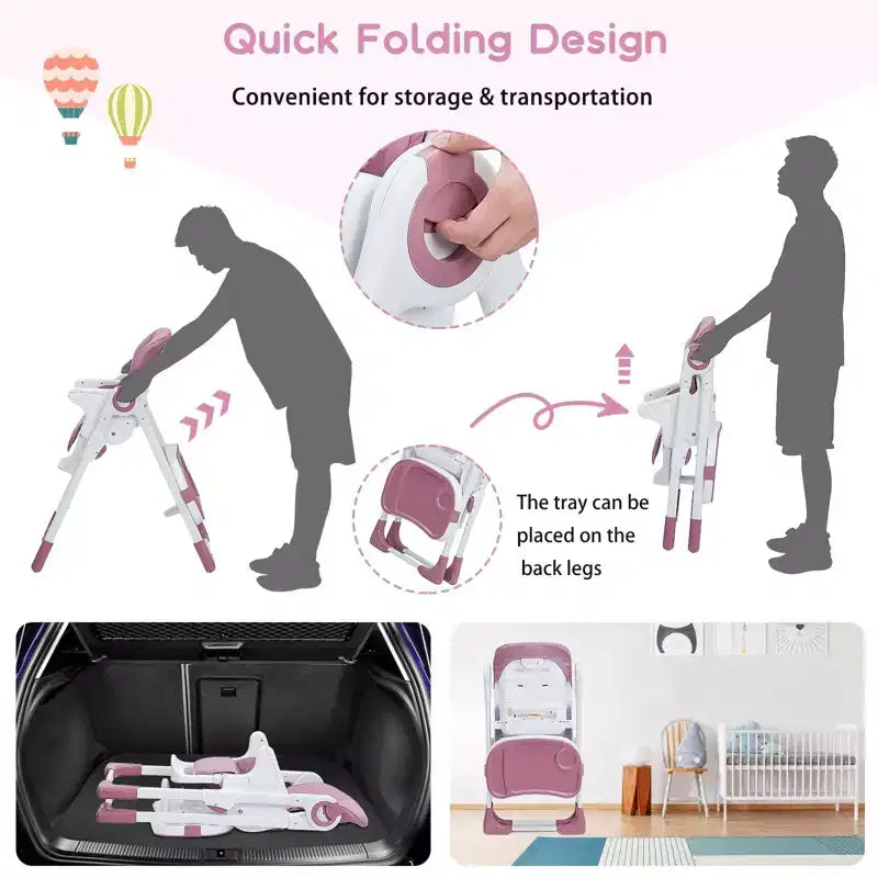 Chaise haute bébé, Chaise haute multifonctionnelle pour bébés avec hauteur et inclinaison réglables, Chaise haute pliable pour bébés et tout-petits, Chaise haute