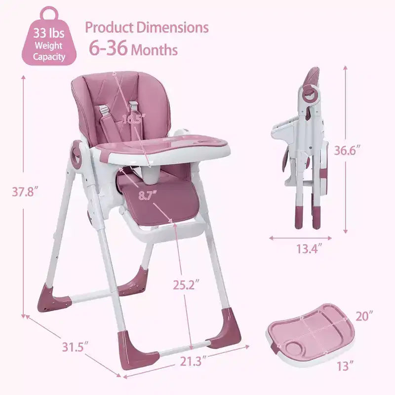 Chaise haute bébé, Chaise haute multifonctionnelle pour bébés avec hauteur et inclinaison réglables, Chaise haute pliable pour bébés et tout-petits, Chaise haute