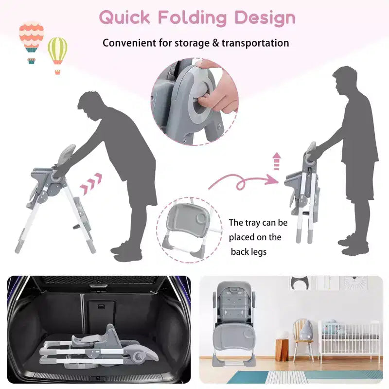 Chaise haute bébé, Chaise haute multifonctionnelle pour bébés avec hauteur et inclinaison réglables, Chaise haute pliable pour bébés et tout-petits, Chaise haute
