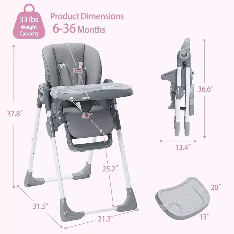 Chaise haute bébé, Chaise haute multifonctionnelle pour bébés avec hauteur et inclinaison réglables, Chaise haute pliable pour bébés et tout-petits, Chaise haute