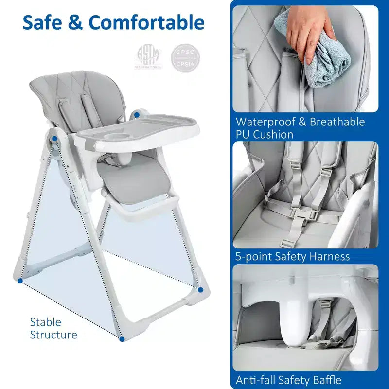 Chaise haute bébé, Chaise haute multifonctionnelle pour bébés avec hauteur et inclinaison réglables, Chaise haute pliable pour bébés et tout-petits, Chaise haute