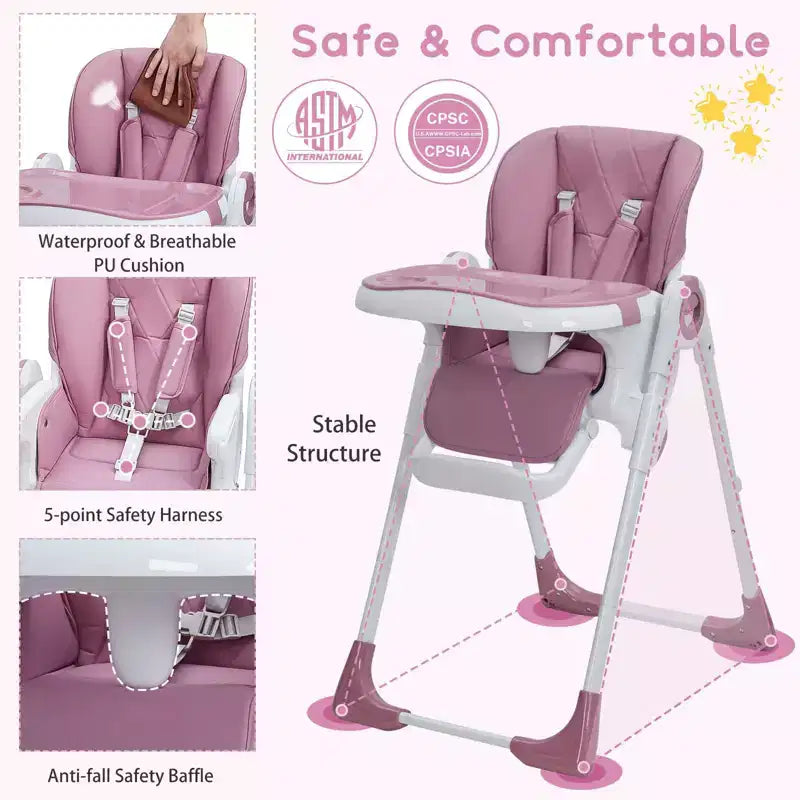 Chaise haute bébé, Chaise haute multifonctionnelle pour bébés avec hauteur et inclinaison réglables, Chaise haute pliable pour bébés et tout-petits, Chaise haute