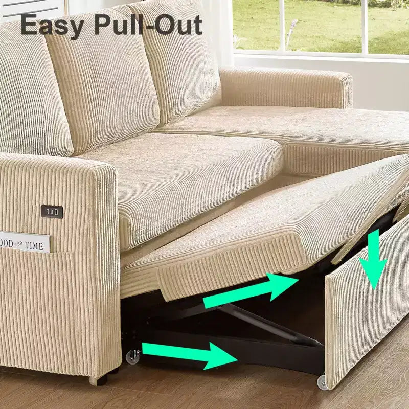 Canapé d'angle convertible en L avec dossier inclinable 81, canapé convertible avec lit gigogne, canapé de rangement réversible, assemblage sans outils