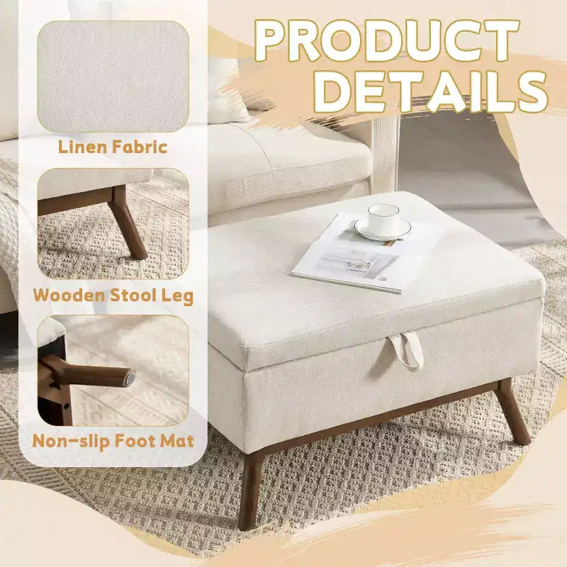 Banc ottoman de rangement carré rembourré Zeus & Ruta de style moderne du milieu du siècle pour entrée, salon ou espace familial