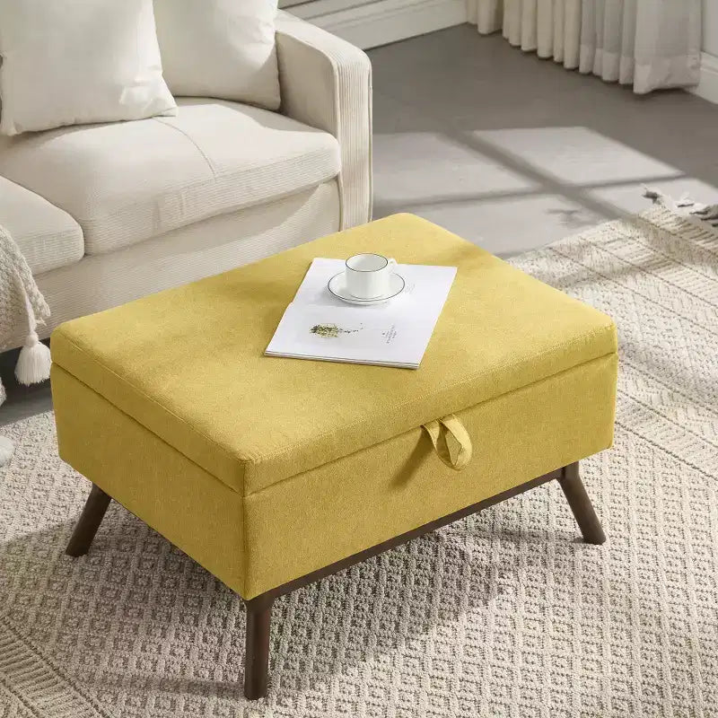 Zeus & Ruta Mid-Century Modern Square Upholstered Storage Ottoman Bench for Entryway, Living Room, or Family Space