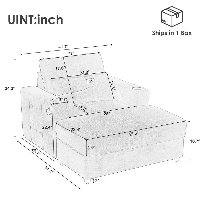 Fauteuil inclinable moderne en chenille avec pouf de rangement mobile