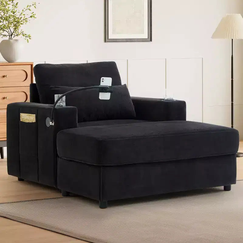 Fauteuil inclinable moderne en chenille avec pouf de rangement mobile