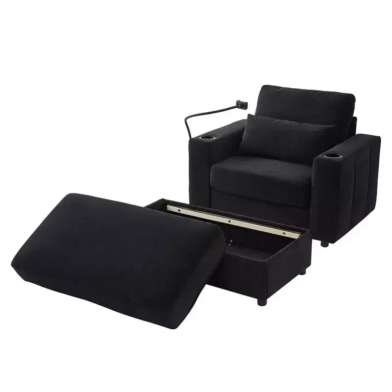Fauteuil inclinable moderne en chenille avec pouf de rangement mobile