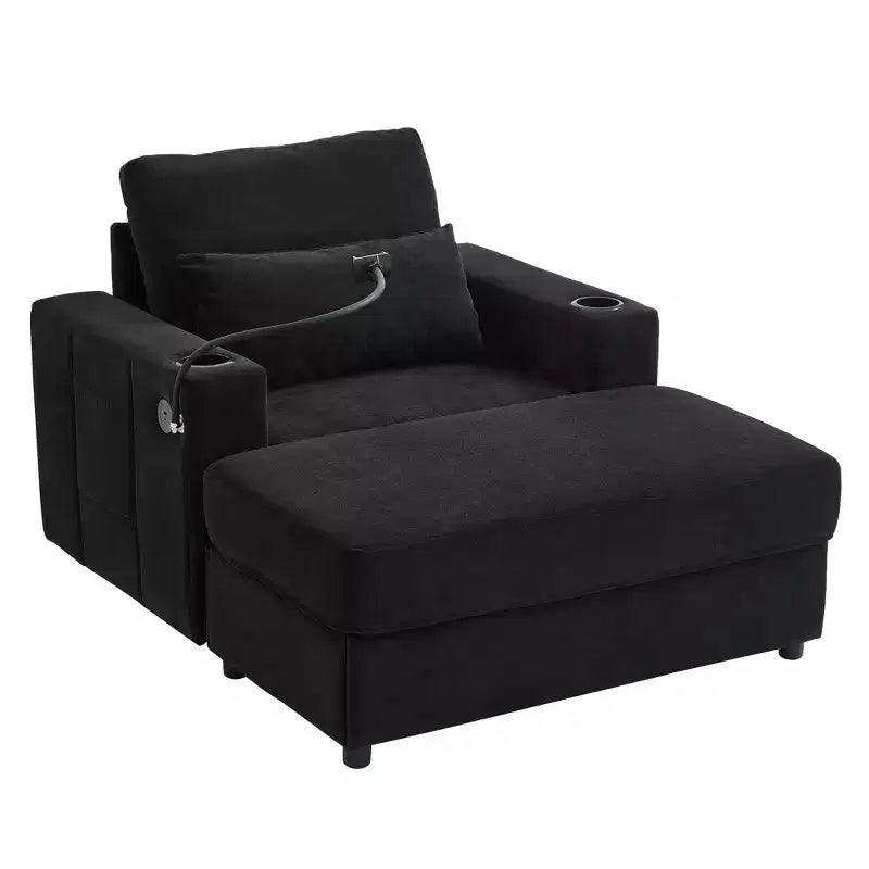 Fauteuil inclinable moderne en chenille avec pouf de rangement mobile