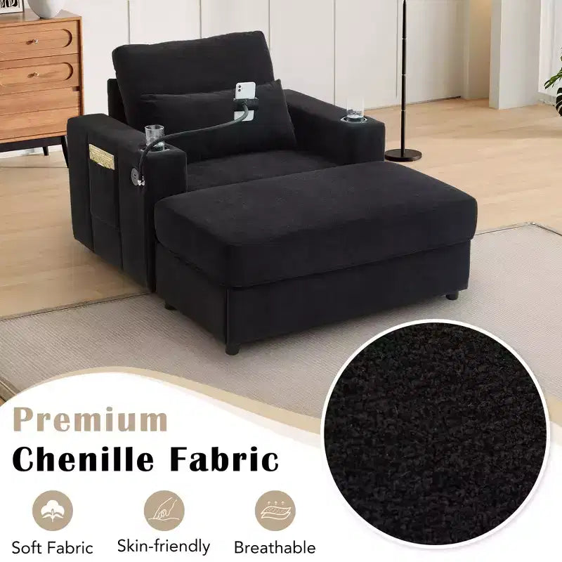 Fauteuil inclinable moderne en chenille avec pouf de rangement mobile