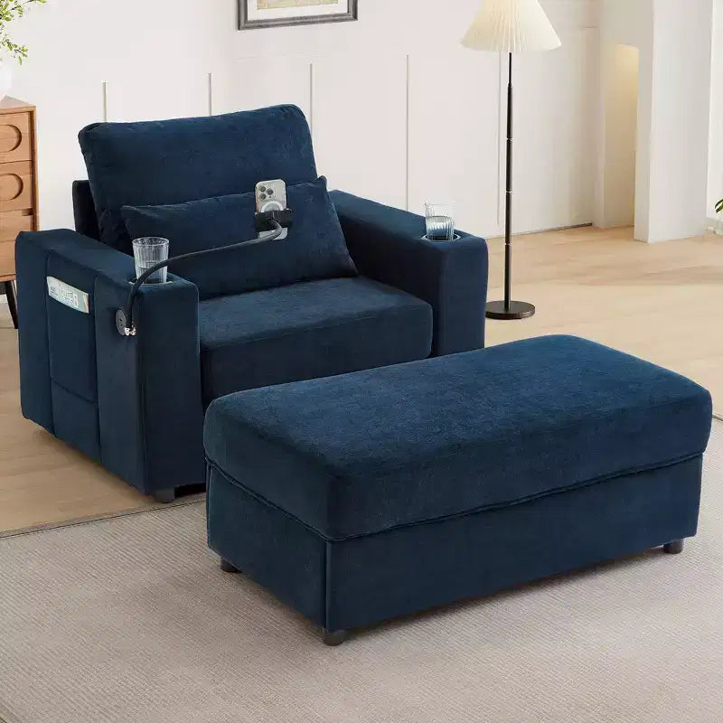 Fauteuil inclinable moderne en chenille avec pouf de rangement mobile