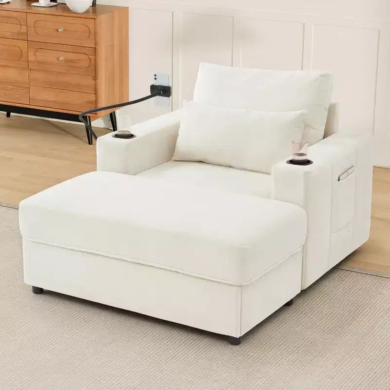 Fauteuil inclinable moderne en chenille avec pouf de rangement mobile