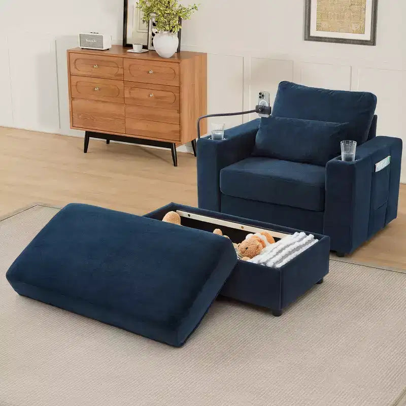 Fauteuil inclinable moderne en chenille avec pouf de rangement mobile