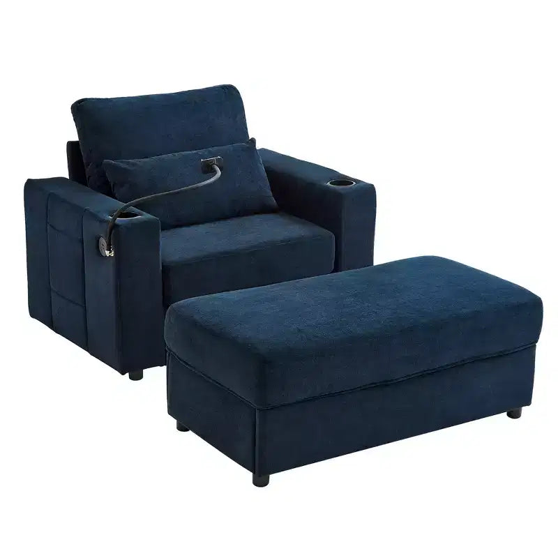 Fauteuil inclinable moderne en chenille avec pouf de rangement mobile