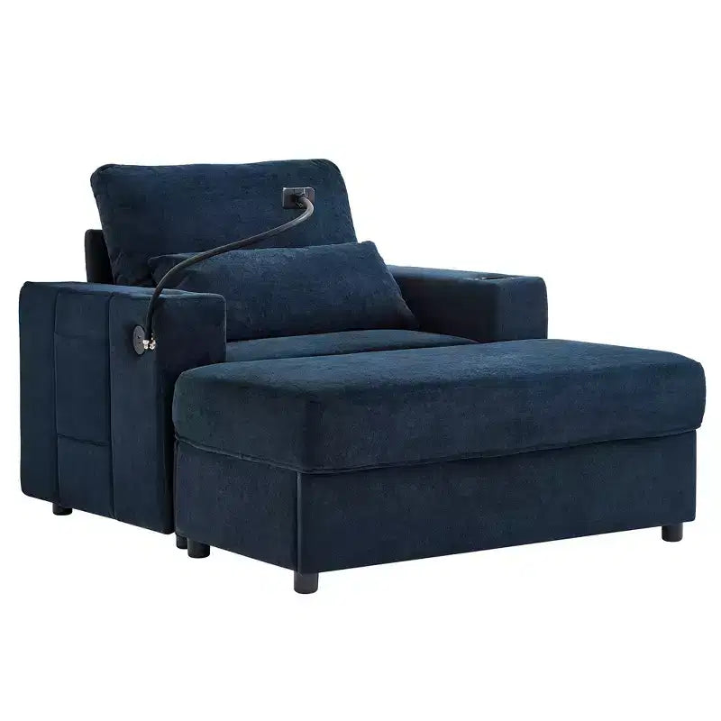 Fauteuil inclinable moderne en chenille avec pouf de rangement mobile