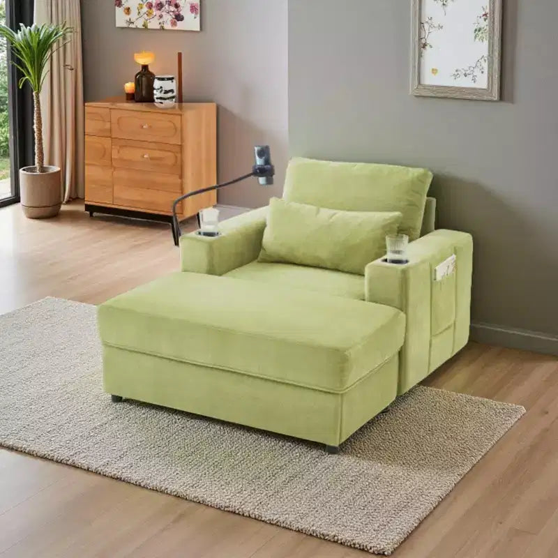 Fauteuil inclinable moderne en chenille avec pouf de rangement mobile