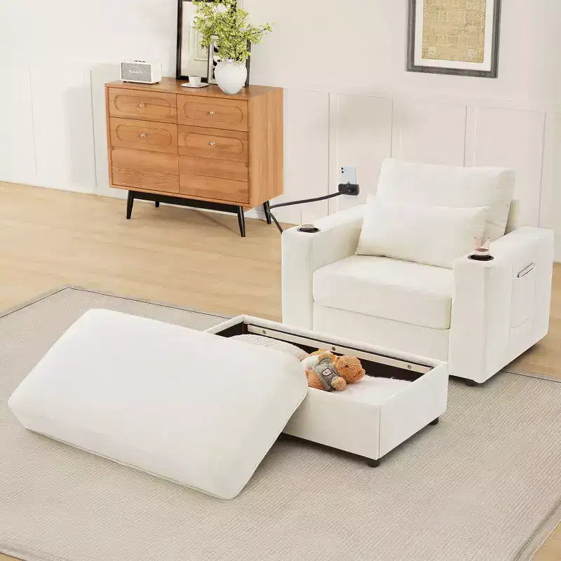 Fauteuil inclinable moderne en chenille avec pouf de rangement mobile