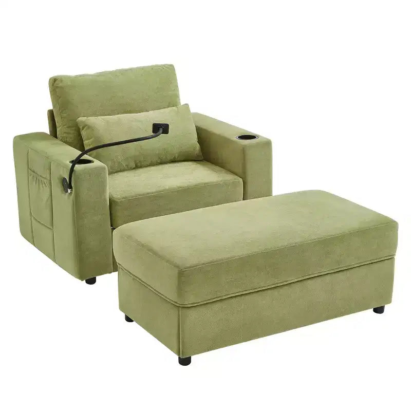 Fauteuil inclinable moderne en chenille avec pouf de rangement mobile